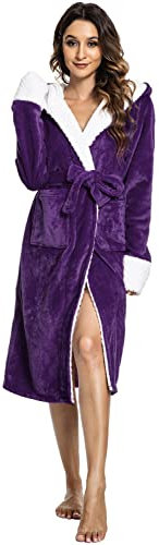 UMIPUBO Robe de Chambre Femme, Peignoir de Bain Polaire Capuche Sortie de Bain Femme avec 2 Poches, Réglable Ceinture - Absorbant et Confort Luxe Ultra Douce (Violet)