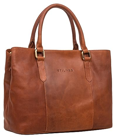 STILORD 'Lexa' Grand sac à main en cuir Femme Vintage Sac à bandoulière Shopper Messenger Sac en cuir Bureau Sac à anses Cuir véritable, Couleur:namibia - marron