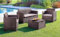 Dmora - Loungeset für draußen Venere, Outdoor-Lounge mit Couchtisch, Terrassenset mit Kissen, Gartenkomposition mit Sofa und Sesseln, Made in Italy, Braun