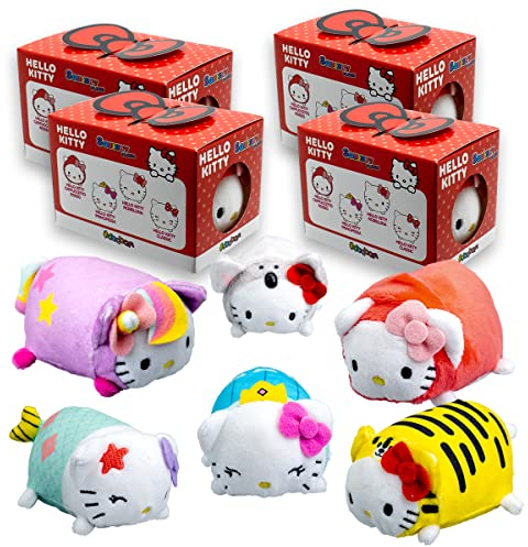 #sbabam, Hello Kitty Plush, Giochi per Bambini da Edicola, Peluche Morbidissimo e Colorato, Piccoli Pupazzi Collezionabili, Pupazzo Gioco per Bambino, Regalo Bambini Pupazzetti, Pack da 4