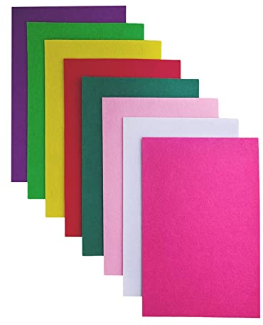 Jtnohx Steifer Filz, 2mm Dickes Filz zum Basteln, 8 Stuck 20x30cm Bastelfilz, Filzstoff Quadrate für DIY-Projekte (Rosa Grün Serie)