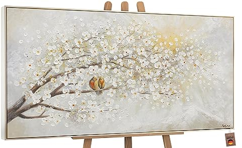 YS-Art Abstrakt Acryl Gemälde auf Leinwand Sonnenaufgang handgemalt Wandbilder Wohnzimmer modern Kirschblüten Wohndekor Bilder Büro echte Kunst mit Rahmen 100x50 cm