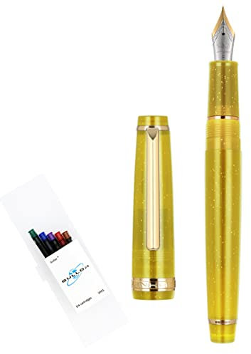 Gullor Transparent Fluorescent Fountain Pen, Resin, with Converter, Multicolor Ink Cartridges, Gift Box, Extra Fine Nib