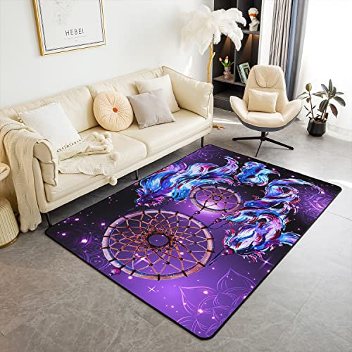 Boho TraumKatcher Teppich 150x200cm Matte Böhmisch Indian Hippie Feather Teppich Weich für Küche und Balkon Outdoor Teppich Weich Gemütlich WohnzimmerTeppich Home Wetterfest Dekor Floor Teppich e