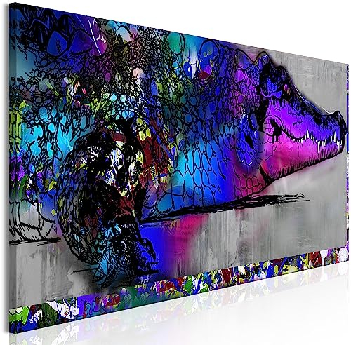 murando - Wandbilder XXL Aligator 120x40 cm Vlies Leinwandbild 1 tlg Kunstdruck modern Wandbilder XXL Wanddekoration Design Wandbild Krokodil Tiere Abstrakt bunt g-A-10136-b-a
