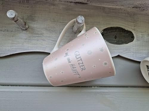 Tasse Kaffeebecher Rosa Silber Glitzer auf mein Haupt 8,5xH10cm