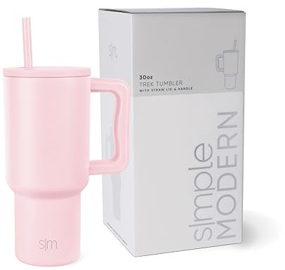 Simple Modern Thermobecher mit Strohhalm und Griff | Isolierter Edelstahl-Trinkbecher Eiskaffee-Reisebecher | Geschenke für Frauen und Männer | Trek | 890ml | Blush