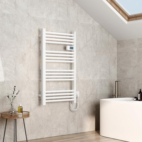 EMKE Toallero electrico baño 96x54cm,500W, Radiador de Baño con Controlador de Pantalla Digital, Secador de Toallas Eléctrico Recto (Blanco)