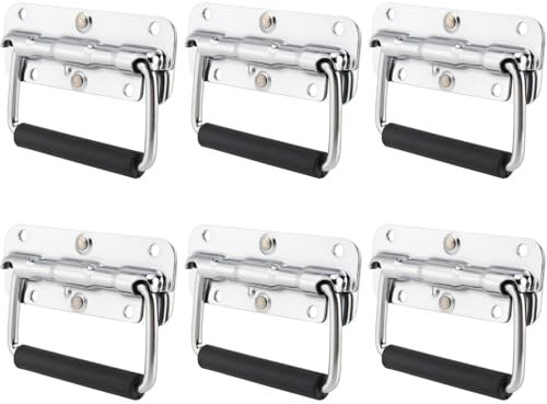 CHEUKYIU Lot de 6 Poignées Pliantes en Acier Inoxydable - Transport à Ressort pour Boîte à Outils, Porte, Rangement (110 mm x 76)