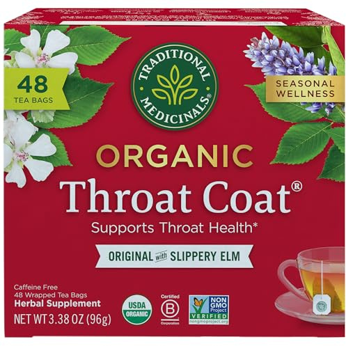 Traditional Medicinals Tea, Organic Throat Coat, Supports Throat Health, 48 Tea Bags