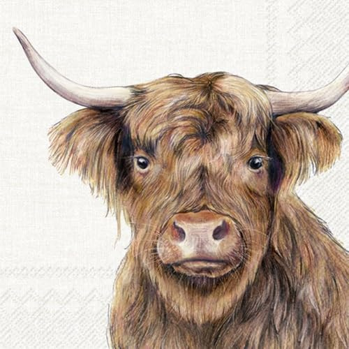 IHR Ideal Home Range - Papierservietten FARM HIGHLAND CATTLE cream - Highland Rind 20 St. Lunch-Servietten 33 cm x 33 cm