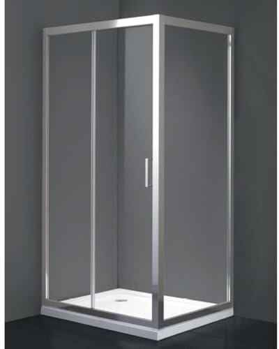 Box Doccia 80x100 Apertura Frontale Scorrevole a Due Cristalli Con Un Lato Fisso Quadro e Rettangolare In Cristallo Temperato trasparente