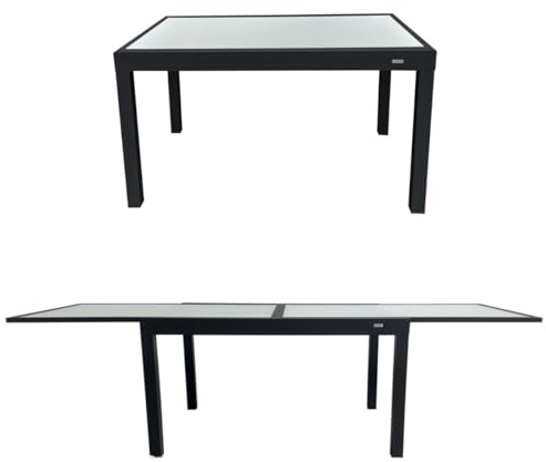 MOMMAHOME® Mesa Extensible Jardin Aluminio y Cristal Templado Mesa Comedor Rectangular Extensible de Exterior Al Aire Libre 6-10 Personas Medidas 135/270x90 cm