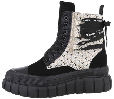Ital Design Damenschuhe Freizeitschuhe Sneakers High, 8-68-, Kunstleder, Schwarz Beige, Gr. 36