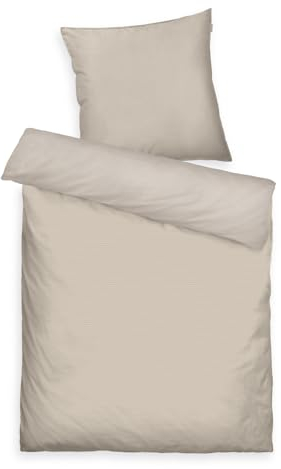 TOM TAILOR Satin-Bettwäsche, 80x80 cm + 155x220 cm, 100% Baumwolle/Satin, mit Doppelnaht am Kissen, Wendemotiv und farbigem Markenreißverschluss, TWO-TONE SOLID COLORS Beige (Sunny Sand)