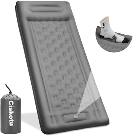Ciskotu Isomatte Selbstaufblasend, 12CM Verdicktes Luftmatratze Camping mit Fußpumpe, Outdoor Isomatte Camping Ultraleicht Kleines Packmaß Camping Schlafmatte Matratze für Hikenture, Trekking(Grau)