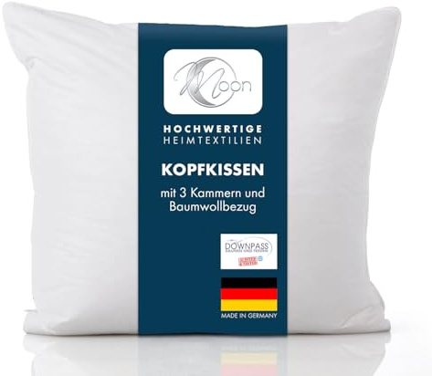 Moon Kopfkissen mit 3 Kammern und Baumwollbezug ca. 80x80 cm aus canadischen Daunen und Federn (1000g)