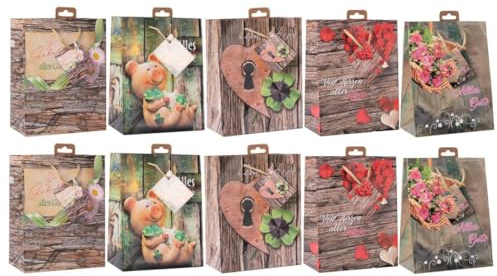 Laro Medium Geschenktüten 10-100 Stk, Anzahl:10, Muster Tüten:Glück Rustikal Medium