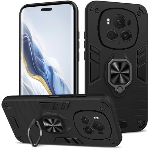 Btstring Coque pour Honor Magic 6 Pro, Etui de Protection Antichoc de Qualité Militaire, Housse avec Anneau Support Métallique, Support de Voiture Compatible, Noir