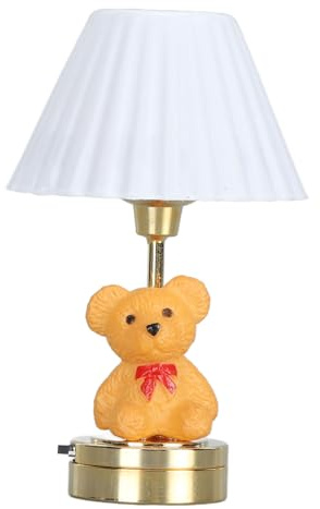 Tischlampe, 1:12 Miniatur-Puppenhaus-Tischlampenmodell mit Teddybär, Messing-LED-Batteriebeleuchtung