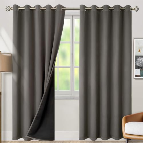 BGment Graue Verdunkelungsvorhänge, 213 cm lang, 2 Paneele Set für Wohnzimmer, wärmeisoliert, 100 % lichtblockierende Vorhänge und Vorhänge, mit Ösen, schalldichte Vorhänge für Schlafzimmerfenster,
