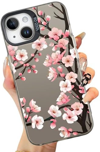 MAYCARI Cute Cherry Blossoms Case Compatible with iPhone 12/12 Pro for Girls Women, Girly Floral Slim Thin Soft Shockproof Aesthetic Laser Protective Cover for iPhone 12/12 Pro