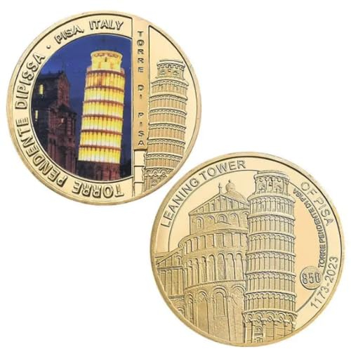 REIWAN Gedenkmünze Italienische Architektur Schiefer Turm Von Pisa Vergoldete Gedenkmünze Challenge-Münze Sammlergeschenk
