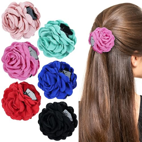 Cinaci 6 Pieces 9cm/3.5 Retro Flower Rose Hair Claws Clips with Strong Hold Floral Updo Hair Clips Barrettes Accessories for Women Girls