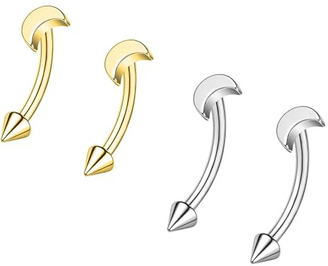 ZS 2 Paar Augenbrauenringe mit Innengewinde, 16G Edelstahl Spike Helix Daith Tragus Ohrringe Bauchnabel Lippe Körperpiercing Schmuck für empfindliche Haut Damen Herren (Mond,L:8mm)