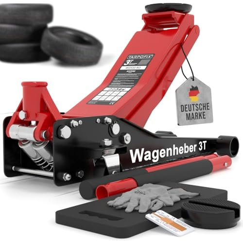 Tarpofix® Wagenheber 3t hydraulisch (75-505mm Hubhöhe) | Premium Hydraulik Rangierwagenheber 3t mit Doppelzylinder | 3000kg Wagenheber flach für SUV & tiefergelegte Autos | Hydraulik Rangierwagenheber