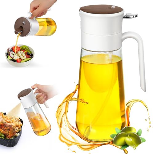 Euqvunn Oil Spray Bottle 580ml, 2-in-1 Oil Dispenser&Sprayer Glass[Fine Spray & Clog-Resistant Filter] for Kitchen Cooking, Air Fryer, Oven,Vinegar/Sauce
