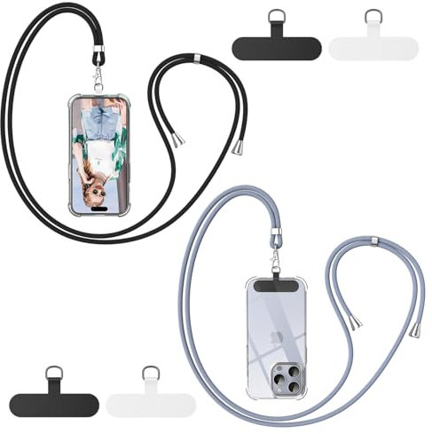 caslord Handyband Universal, 2 Stück Handyband und 4 Universelles Pad, Handy band mit Hülle kombinierbar, Einstellbar und Abnehmbar- Schwarz+Blau