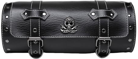 Montesy Sacoche avant de moto vintage pour fourche avant et guidon - Motif tête de mort - Sac de rangement en polyuréthane