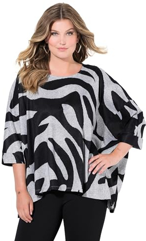 MIAMODA Damen große Größen Übergrößen Plus Size Pullover, Oversized, Zebramuster, 3/4-Ärmel schwarz 50+ 836919100-50+