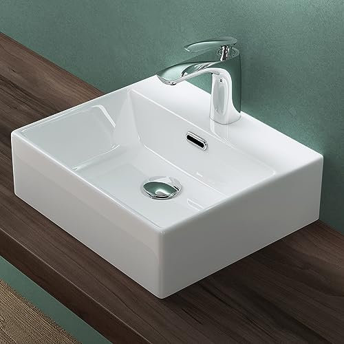 Mai & Mai Lavabo da Appoggio 41x36x13cm, Lavabo Bagno Sospeso Lavandino Bagno Brüssel206 in Ceramica con Nano Rivestimenti inclusi, Bianco