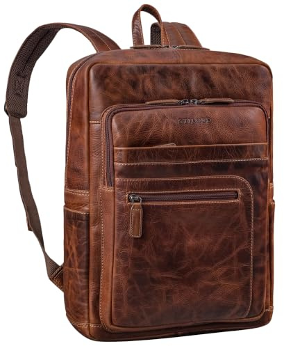 STILORD Gilbert Großer Leder Rucksack für Herren Laptoprucksack 15-16 Zoll Arbeitsrucksack Uni Büro Daypack Business-Backpack Arbeitsrucksack Echtleder Farbe:Salerno - braun
