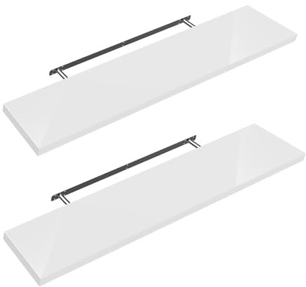 Shelfinity Set of 2 White Floating Shelves for Wall | 110cm High Gloss Modern Wall Shelves | For Bedroom Living Room Bathroom Kitchen Office | Floating Shelf Unit Ideal for Display & Storage