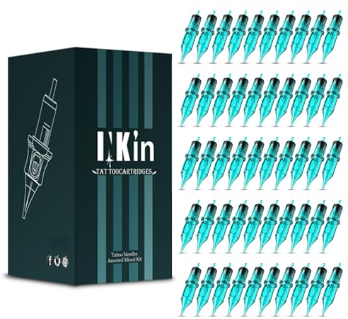 INKin Tattoo Nadeln Set, 50 Stück #10 Bugpin 0,30mm Round Liner Tattoo Cartridges Mixed (1RL 3RL 5RL 7RL 9RL) Professional Tattoo Cartridge Nadeln für Tattoo Maschine
