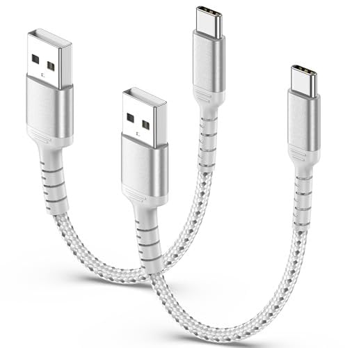 Short USB C Charger Cabel[0.15M, 2Pack], Nylon 15CM USB A to USB C Cord 3A Fast Charging Type C Cabel for Samsung S24/ S23/ S22/ S21, iPhone 16/15 Pro Max, Huawei, Pixel