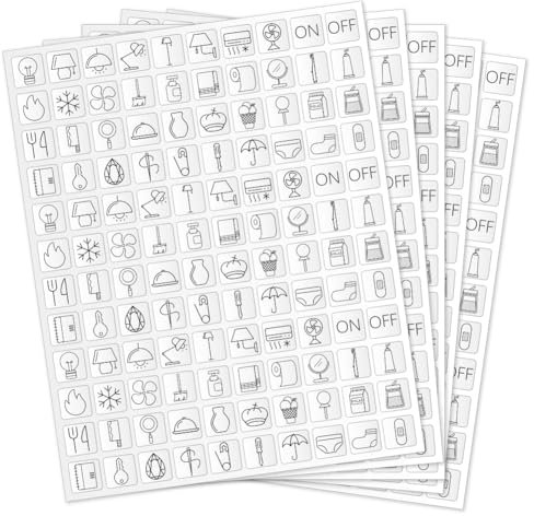 GOMAKERER 600 Stück Lichtschalteraufkleber, 40 Designs, Transparent Schalter-ID-Label, Schwarz, für Haus, Küche, Badezimmer, Büros, Schulen, 15x15mm