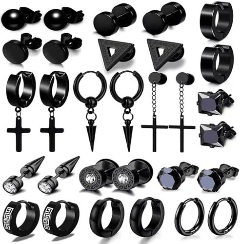JSTHHTT 15 Paires Boucles d'Oreilles Homme, Pendantes Croix pour homme, Piercing Cartilage Boucles d'Oreilles Noires