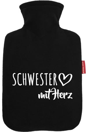 Huuraa Wärmflasche Schwester mit Herz Geschenk | Veloursbezug Geschenkidee mit Motiv Auslaufsicher mit waschbarem Bezug