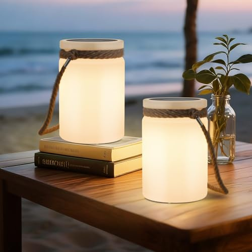 MALUX Solar-Tischlampe Laterne LED Outdoor kabellos IP44 RGB und warmweiß dimmbar für Terrasse Camping Restaurant Terrasse (2er-Pack)