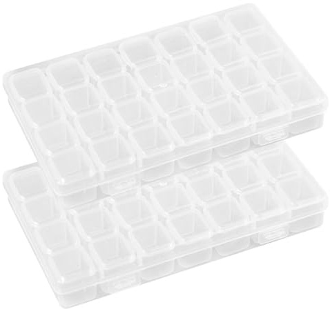 2 Pcs Diamond Paintings Storage Box, 28 Grids Diamond Art Accessories Embroidery Bead Boxes Organiser Case for Jewellery Earring Containers Clear
