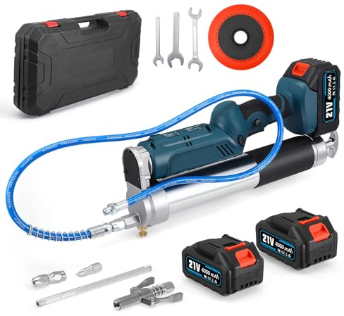 Battery Grease Gun, High-Efficiency 12,000 PSI Electric Grease Gun with 2 * 4.0Ah Batteries and Charger, 100cm Hose, LED Light, 600ml Cordless Grease Gun for Truck Farm Construction DIY