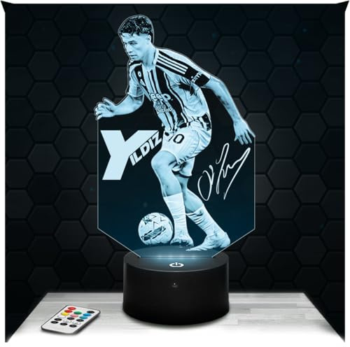 Lampephoto.fr - Lampe Kenan Yildiz Fußballer Juv. Nachtlicht Fußball | Made in France, Sockel & Größe wählbar, dimmbar, HD-Lasergravur, Geschenk für Fußballfans