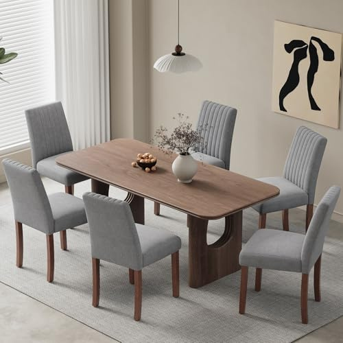 COLAMY Esszimmerstühle 6er Set, Polsternder Stühle Esszimmer mit Rückenlehne, Küchenstühle Gepolstert, Stoff Dining Chairs Holzbeinen für Esszimmer, Küche, Restaurant, Dunkelgrau
