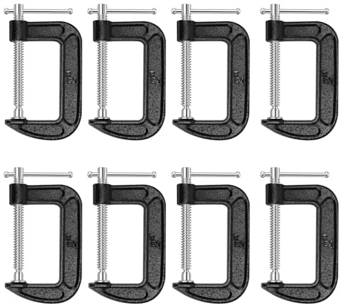 LEXININ 8 Pcs 2 Inch Small G Clamp, Jaw Opening 55mm Black Cast Iron Mini C Clamps for Woodworking Welding Building