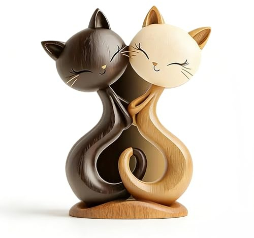 Holz 2D Katze Deko, 1 Paar Katzen Schild Katzenschreibtischdekoration, Fröhliches Umarmung Katze Muster Dekoration Wohnzimmer Ornamente für Frauen Schreibtisch Wohnzimmer Dekoratives Holzfiguren