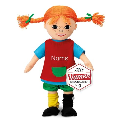 LALALO Pippi Langstrumpf Stoffpuppe mit Namen Bestickt – Geschenk zum Kita-Start, Kindergarten, 1. Geburtstag – 40 cm
